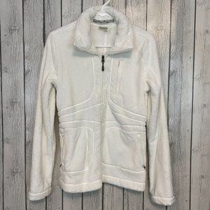 Athleta Soft White Plush Fleece Embroidered Jacket Full-Zip Womens Size Small